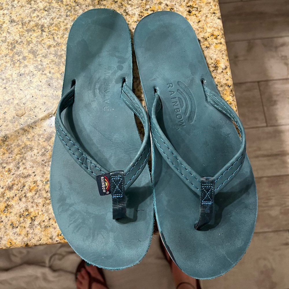 Rainbow turquoise teal sandals women